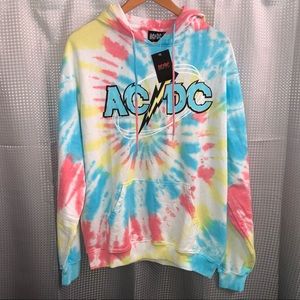 AC/DC Pink, Blue, Yellow, & White Tie Dye Hoodie